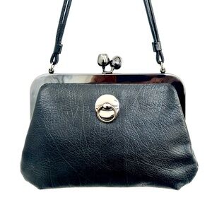 SABER Vintage Black Pebbled Leather Bag EUC Gunmetal Hardware